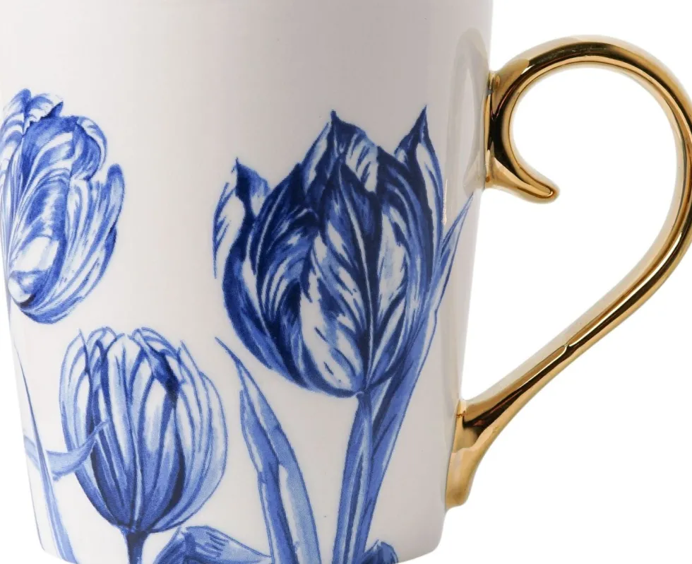 Heinen Delfts Blauw mok blauw / wit tulp D 8,5 H 9,5 cm