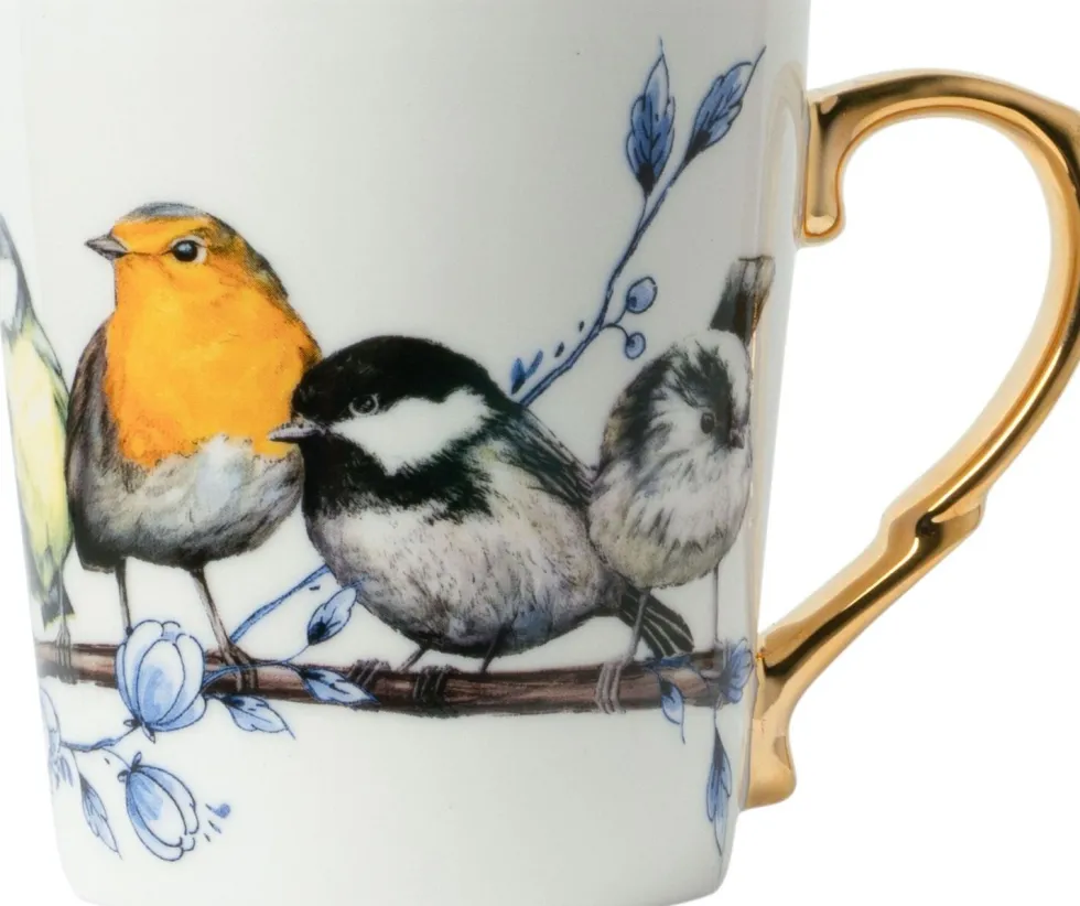 Heinen Delfts Blauw mok bosvogels D 8,5 H 9,5 cm