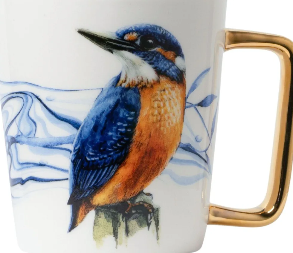 Heinen Delfts Blauw mok ijsvogel D 8,5 H 9,5 cm