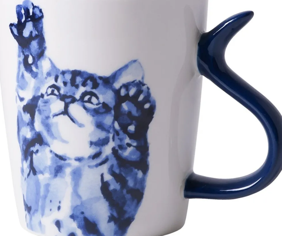 Heinen Delfts Blauw mok Kattenstaart ontdekken blauw / wit D 8,5 H 9,5 cm