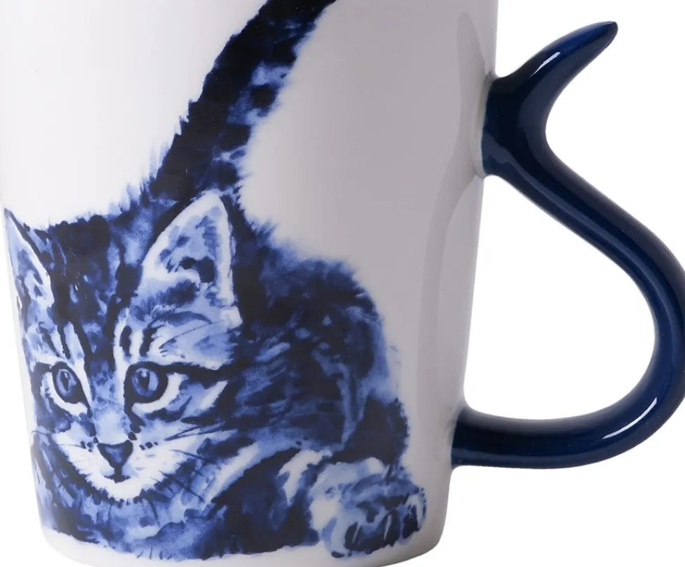 Heinen Delfts Blauw mok Kattenstaart speels blauw / wit D 8,5 H 9,5 cm