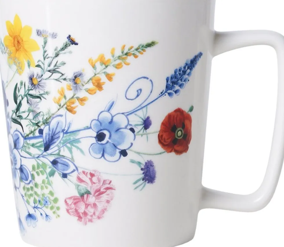 Heinen Delfts Blauw mok Wildbloemen bloementuin D 8,5 H 9,5 cm