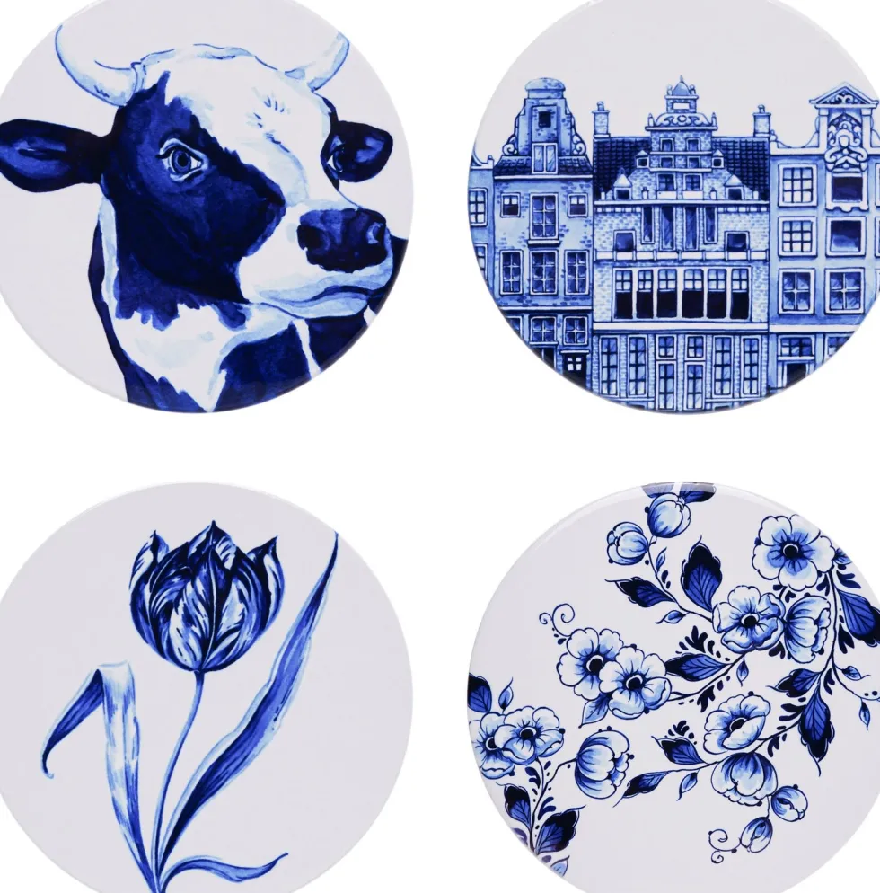 Heinen Delfts Blauw onderzetter holland blauw / wit D 10 H 0,6 cm 4 stuks