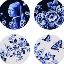 Heinen Delfts Blauw onderzetter blauw / wit D 10 H 0,6 cm 4 stuks