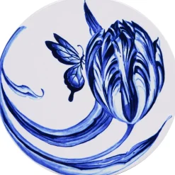 Heinen Delfts Blauw onderzetter tulp blauw / wit D 10 H 0,6 cm 4 stuks