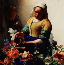 Heinen Delfts Blauw onderzetter Vermeer & Fabritius 6 x 6 x 0,6 cm 4 stuks