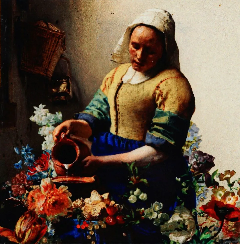 Heinen Delfts Blauw onderzetter Vermeer & Fabritius 6 x 6 x 0,6 cm 4 stuks