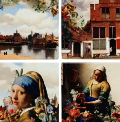 Heinen Delfts Blauw onderzetter Vermeer & Fabritius 6 x 6 x 0,6 cm 4 stuks