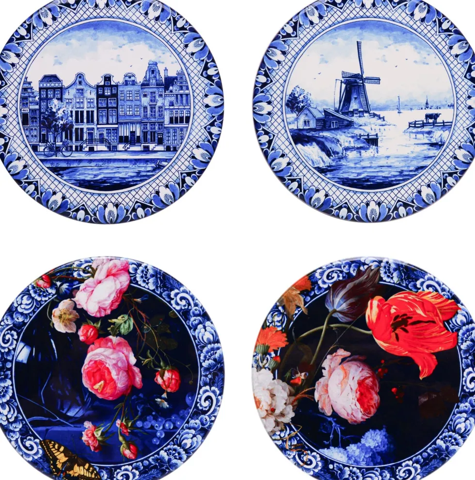 Heinen Delfts Blauw onderzetter D 10 H 0,6 cm 4 stuks