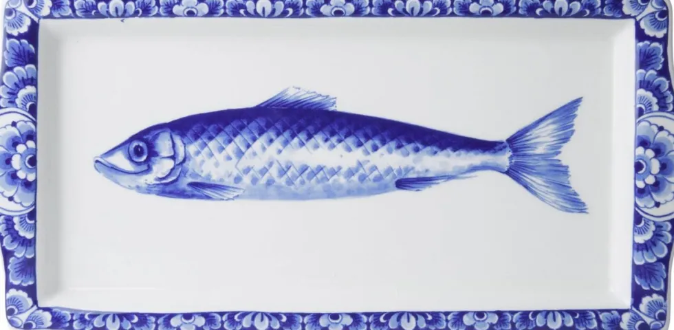 Heinen Delfts Blauw schaal haring blauw / wit 30 x 15 x 2,5 cm