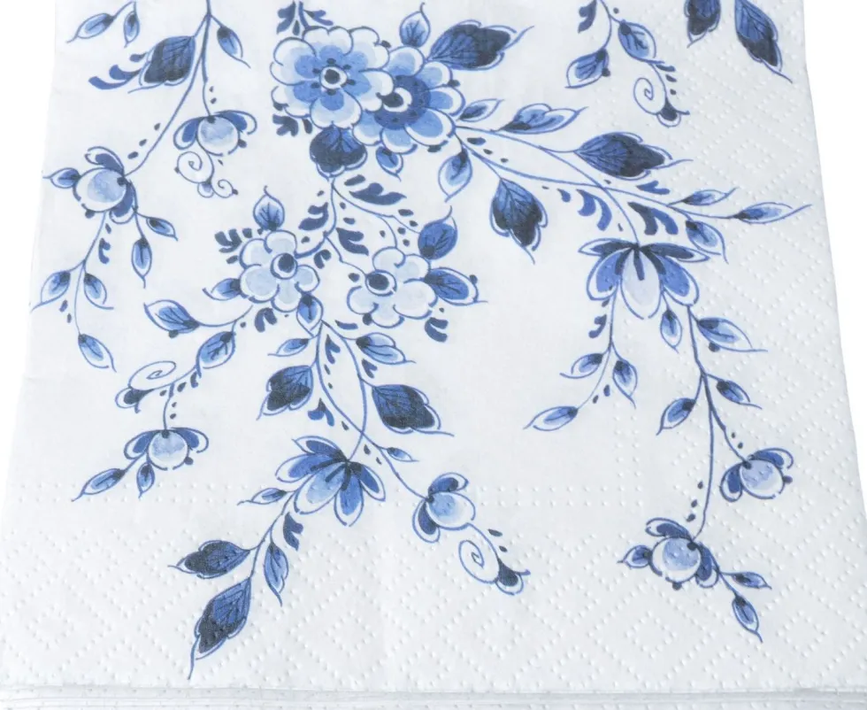Heinen Delfts Blauw servet bloesem blauw / wit 17 x 17 cm