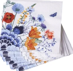 Heinen Delfts Blauw servet Wildbloemen 17 x 17 cm