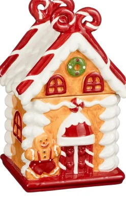 House of Seasons voorraadpot kersthuis bruin 11 x 10 x 19 cm