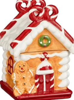 House of Seasons voorraadpot kersthuis bruin 9 x 8 x 13 cm