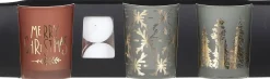 House of Seasons waxinelichthouders bruin / groen D 7 H 8 cm 3 stuks