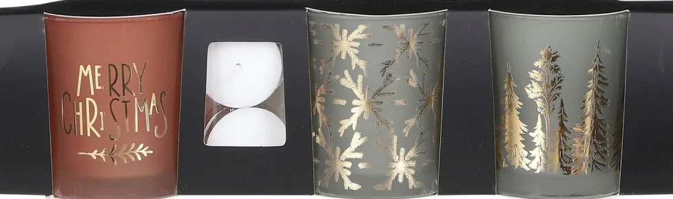 House of Seasons waxinelichthouders bruin / groen D 7 H 8 cm 3 stuks