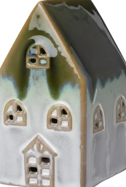 Intratuin beeld Albin huisje met LED wit / groen 7,5 x 6,5 x 11 cm