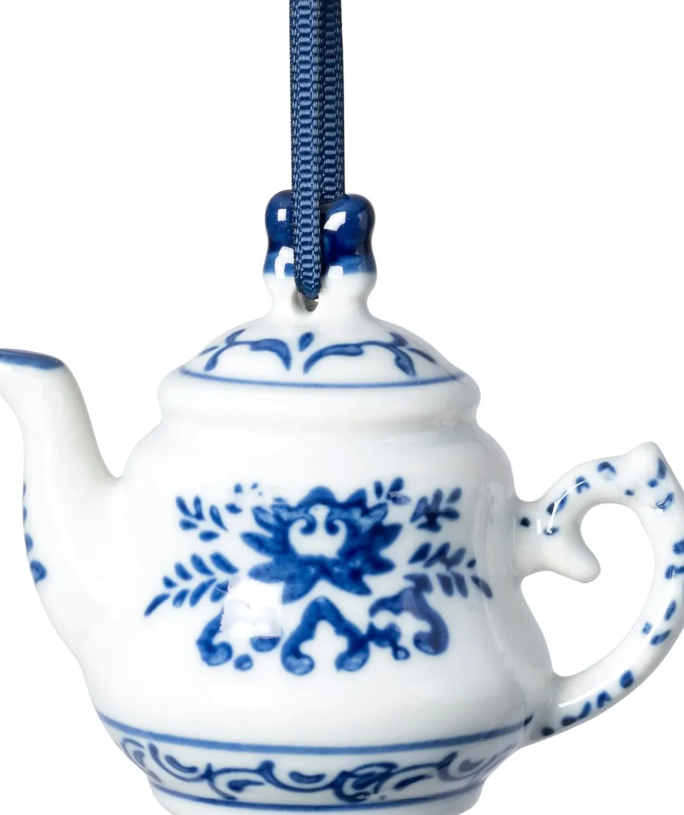 Intratuin beeld Berri theepot wit / blauw 7,5 x 5 x 8 cm