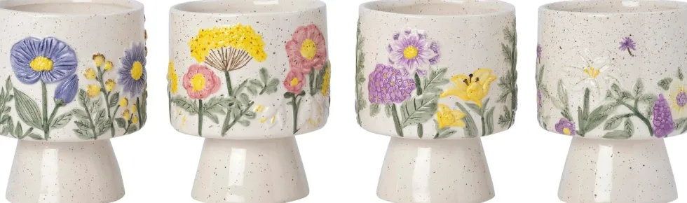 Intratuin bloempot Agra crème / paars / wit D 12 H 15 cm