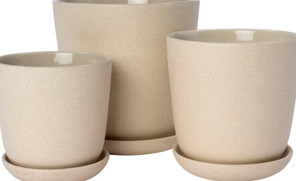 Intratuin bloempot met schotel Shai beige D 16 H 16 cm