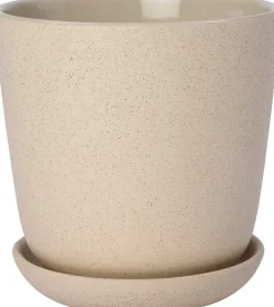 Intratuin bloempot met schotel Shai beige D 19,8 H 20 cm