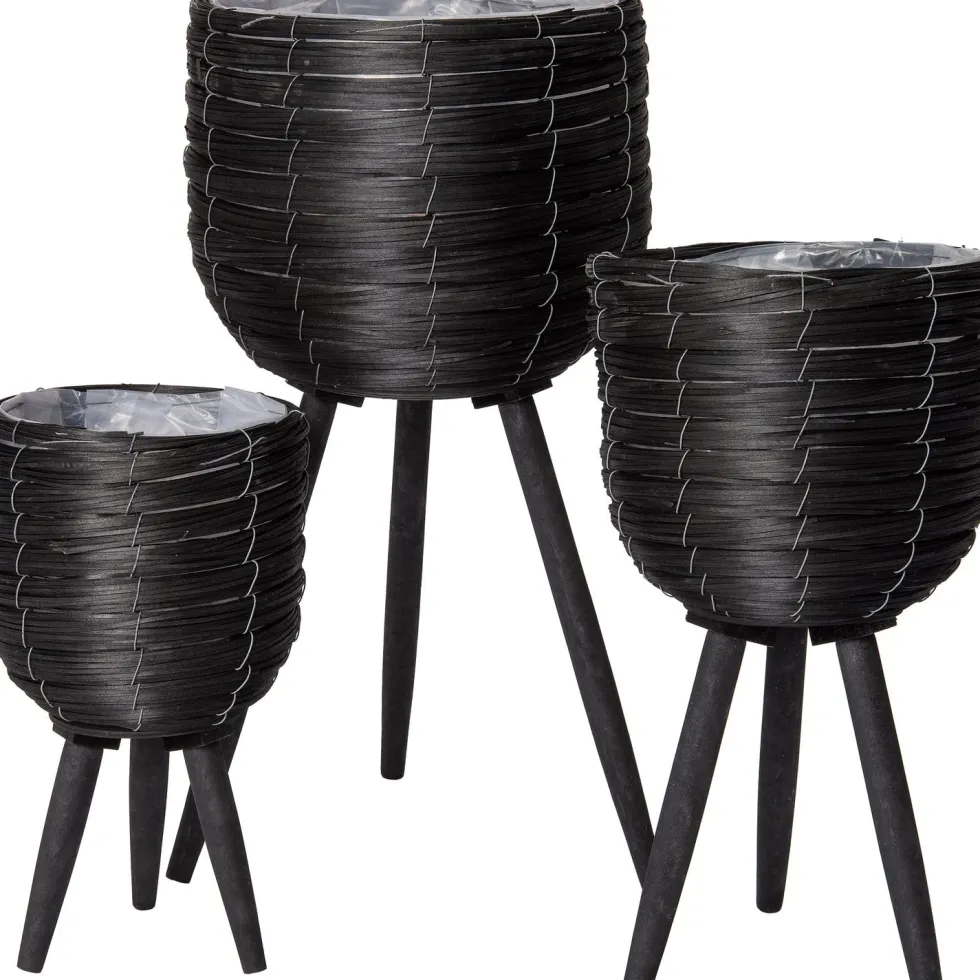 Intratuin bloempot op poten riet zwart D 25 H 46 cm