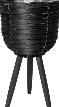 Intratuin bloempot op poten riet zwart D 20,5 H 36 cm