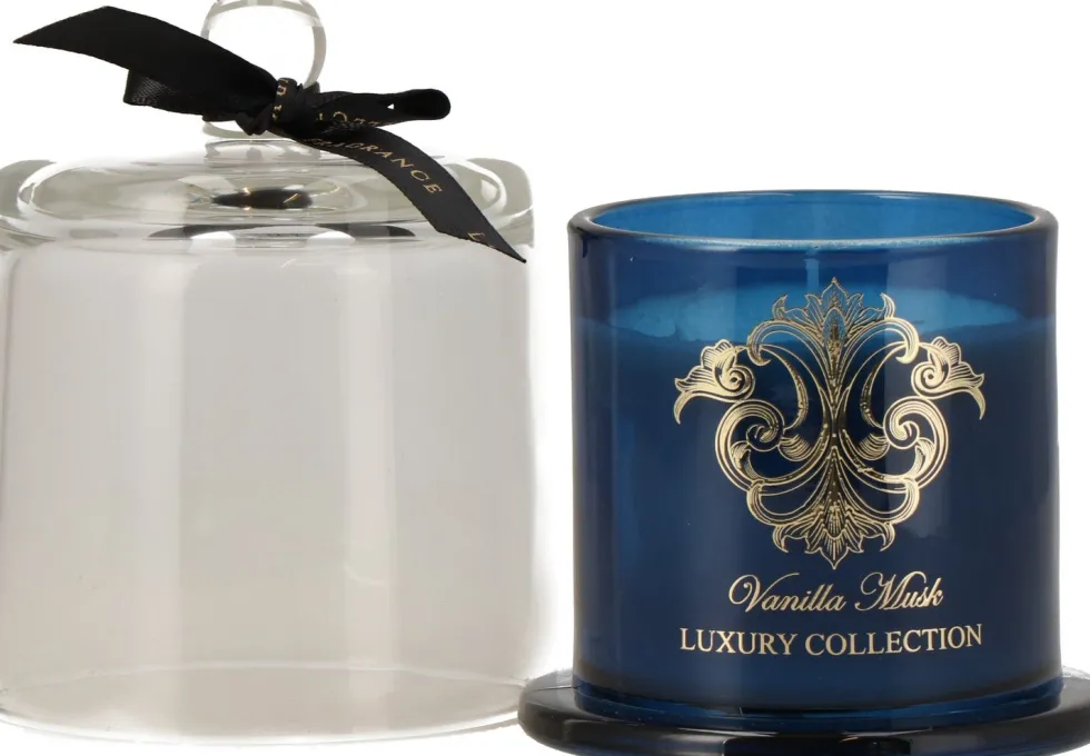 Intratuin geurkaars Luxe Vanilla Musk blauw 30 uur D 9,5 H 13 cm