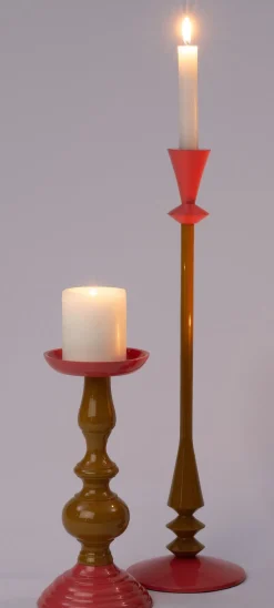 Intratuin kandelaar Gonnie geel / roze D 13 H 49 cm