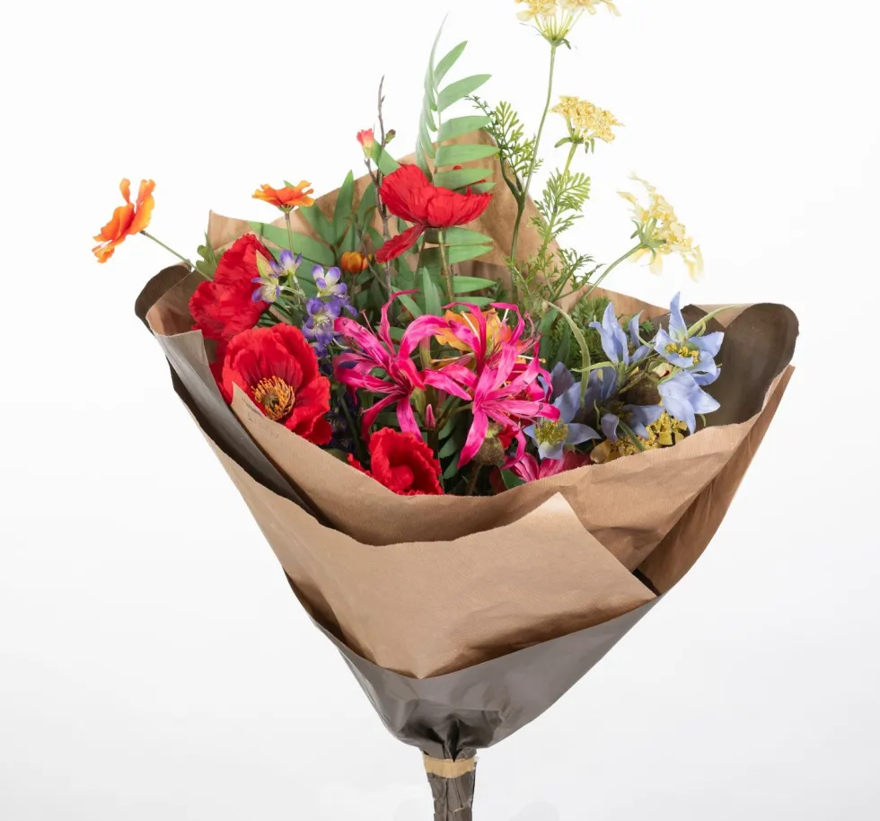 Intratuin kunstbloemen boeket Lynn rood / geel H 90 cm