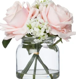 Intratuin kunstbloemen boeket in vaas Roos roze H 18 cm