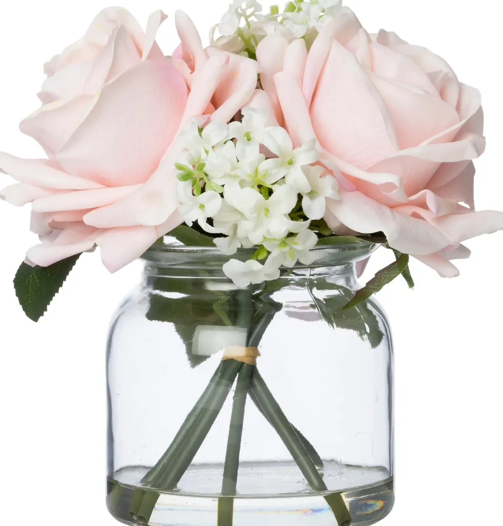 Intratuin kunstbloemen boeket in vaas Roos roze H 18 cm