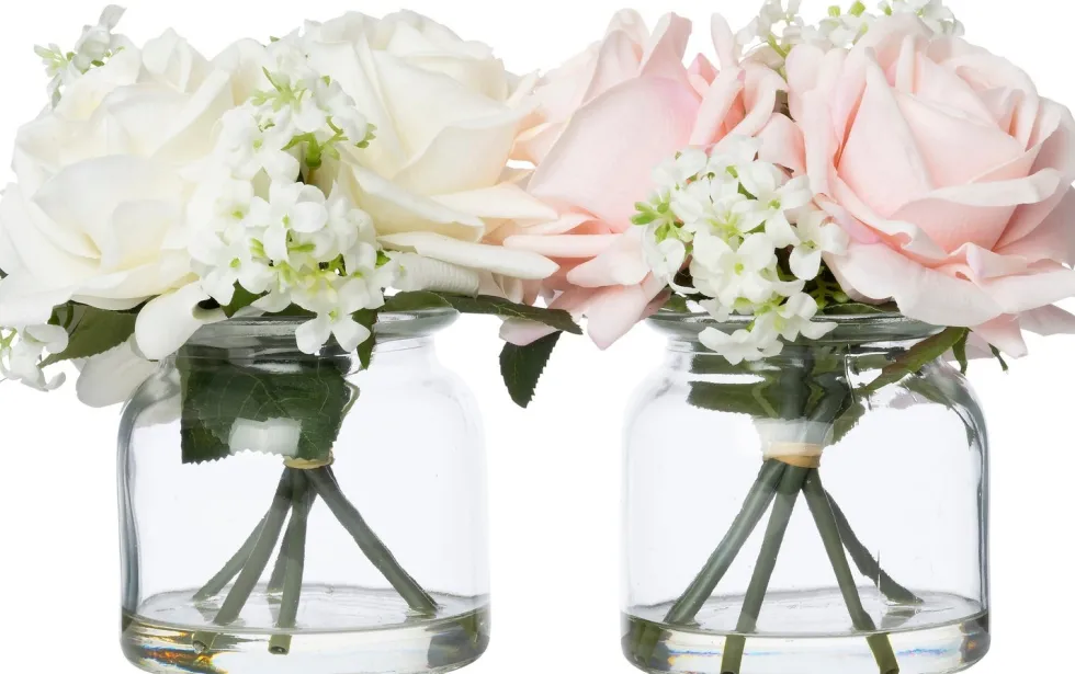 Intratuin kunstbloemen boeket in vaas Roos wit H 18 cm