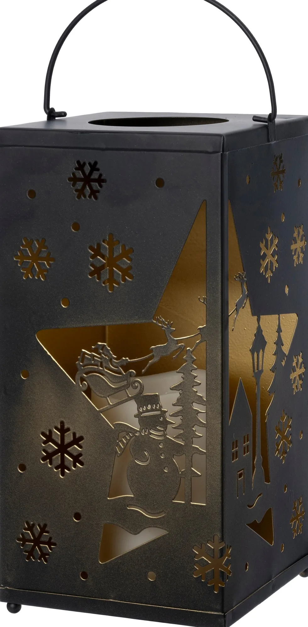 Intratuin lantaarn wintertafereel zwart 13 x 13 x 26 cm