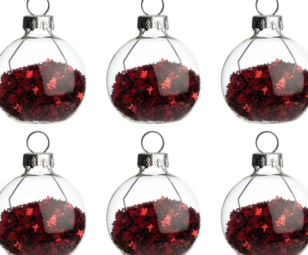 Intratuin naamkaarthouder Krista kerstbal transparant / rood D 4 H 4,5 cm 6 stuks