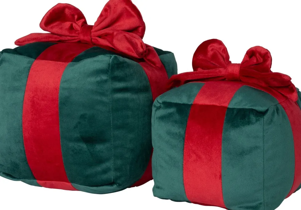 Intratuin sierkussen Cadeau groen / rood 15 x 15 cm