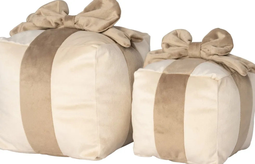 Intratuin sierkussen Cadeau crème / taupe 15 x 15 cm