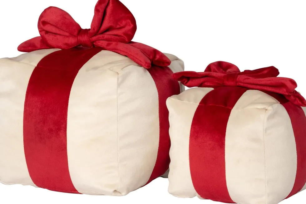 Intratuin sierkussen Cadeau crème / rood 20 x 20 cm