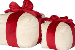 Intratuin sierkussen Cadeau crème / rood 15 x 15 cm