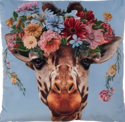 Intratuin sierkussen Jungle giraf blauw / bruin 45 x 45 cm