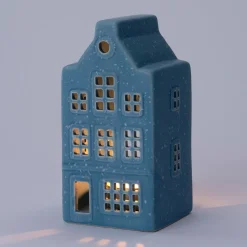 Intratuin waxinelichthouder Huis blauw 7,5 x 7,5 x 14,5 cm