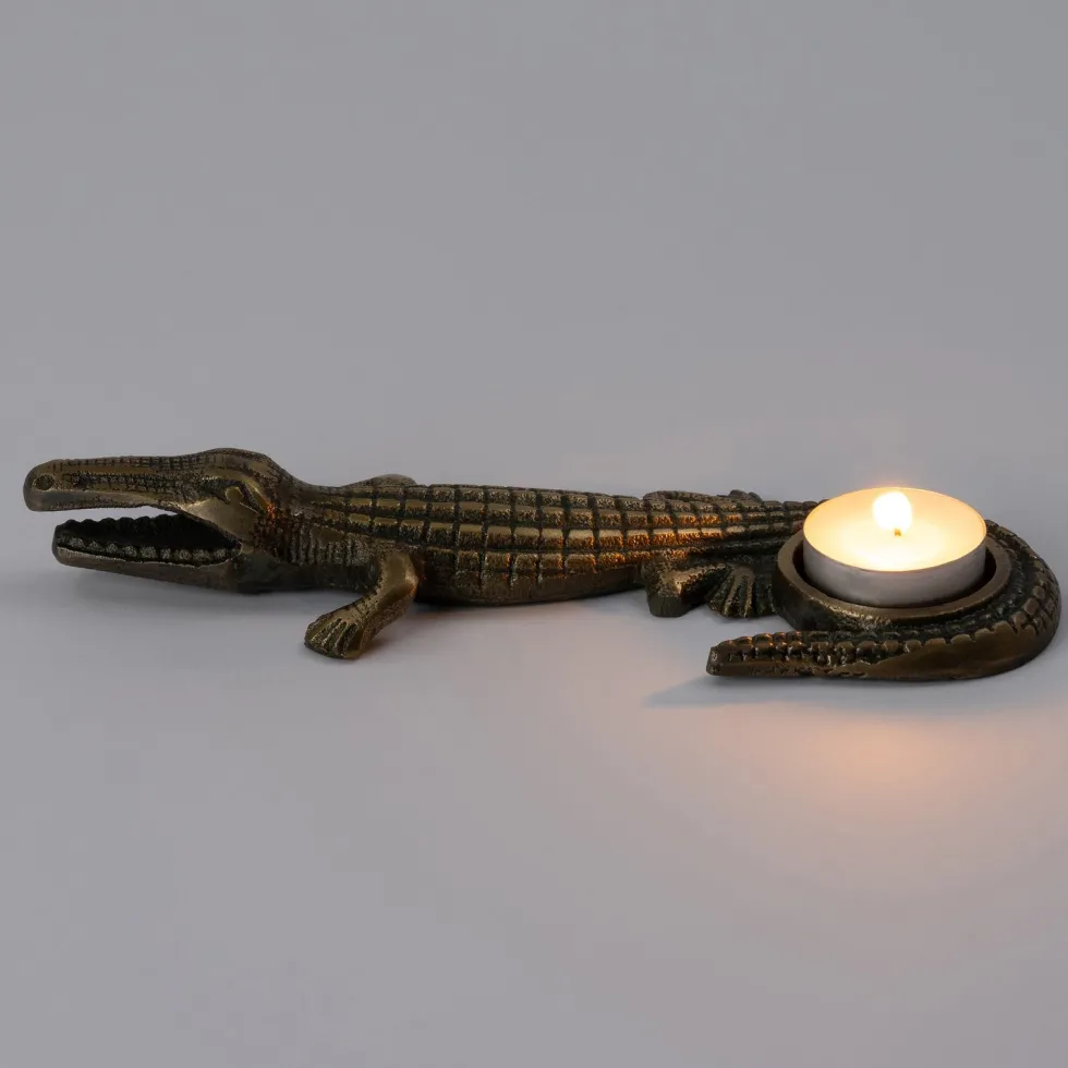 Intratuin waxinelichthouder Krokodil koper 22 x 8,5 x 3 cm