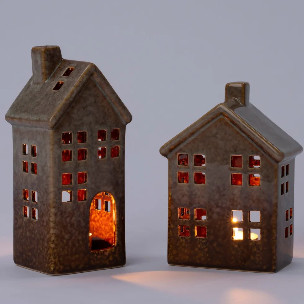 Intratuin waxinelichthouder Alain bruin 10,2 x 6,5 x 14,6 cm