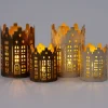 Intratuin waxinelichthouder Lendo huisjes wit / goud D 10 H 15 cm