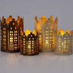 Intratuin waxinelichthouder Lendo huisjes wit / goud D 10 H 15 cm