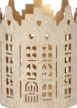 Intratuin waxinelichthouder Lendo huisjes wit / goud D 8 H 10 cm