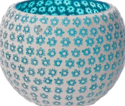 Intratuin waxinelichthouder Huub blauw / wit D 15 H 12 cm