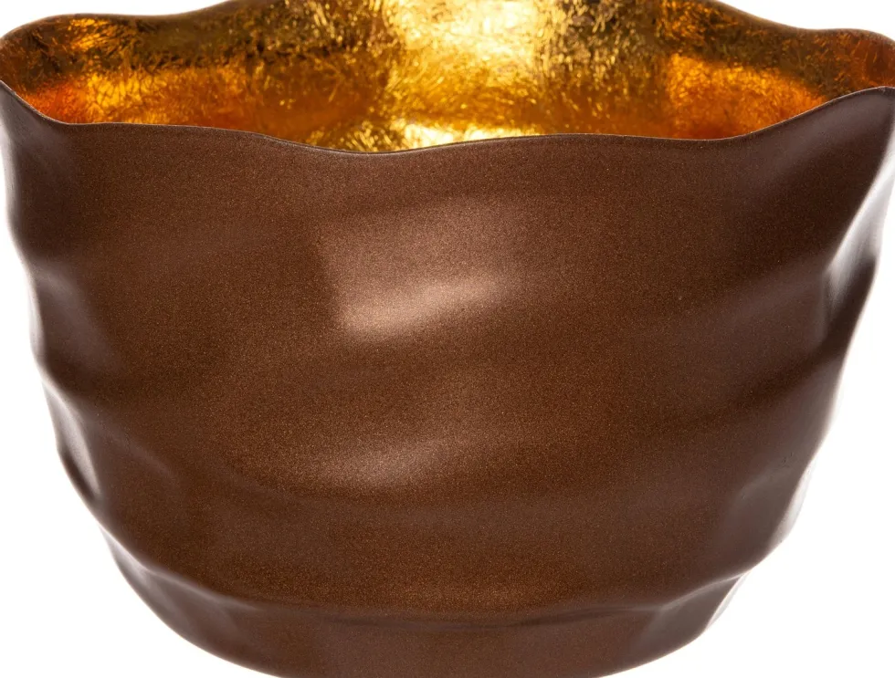 Intratuin waxinelichthouder Loki gegolfd koper / goud D 12 H 11 cm