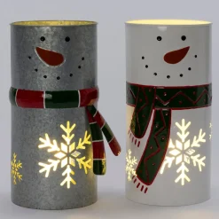 Intratuin windlicht sneeuwpop zilver / rood / groen 18,5 x 18,5 x 38,5 cm