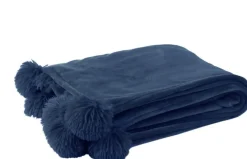 J-Line plaid pompom blauw 170 x 130 cm
